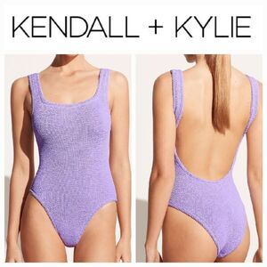Kendall & Kylie Seamless Cheeky One-Piece Swimsuit Lavender Purple sz la…